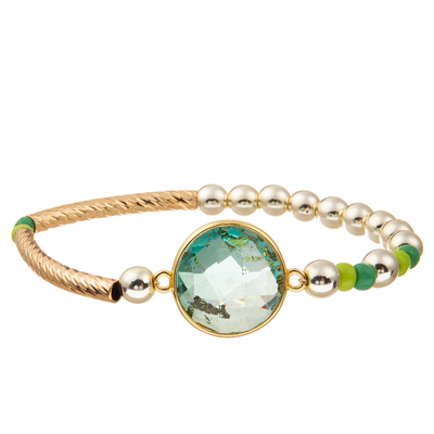 O ouro chapeou braceletes feitos a mão do elo de corrente dos grânulos com o cristal lapidado redondo