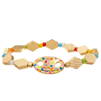 O ouro chapeou braceletes feitos a mão do elo de corrente dos grânulos com o cristal lapidado redondo