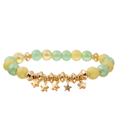 O ouro chapeou braceletes feitos a mão do elo de corrente dos grânulos com o cristal lapidado redondo