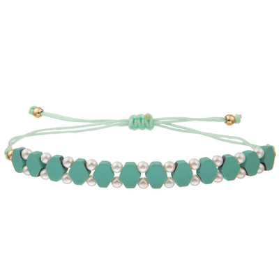 Braceletes do elo de corrente de Crystal Glass Beads Metal Handmade com turquesa sextavada