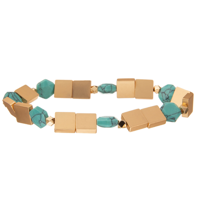 Braceletes do elo de corrente de Crystal Glass Beads Metal Handmade com turquesa sextavada