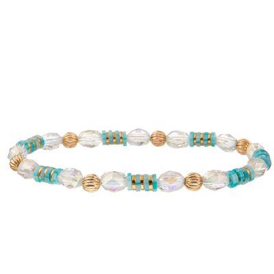 Braceletes do elo de corrente de Crystal Glass Beads Metal Handmade com turquesa sextavada