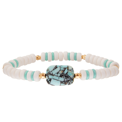 Braceletes do elo de corrente de Crystal Glass Beads Metal Handmade com turquesa sextavada