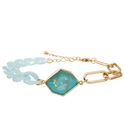 Braceletes do elo de corrente de Crystal Glass Beads Metal Handmade com turquesa sextavada