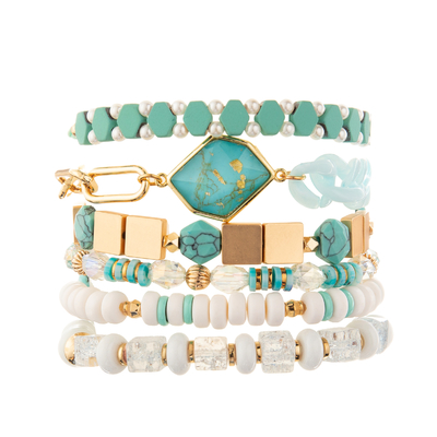 Braceletes do elo de corrente de Crystal Glass Beads Metal Handmade com turquesa sextavada