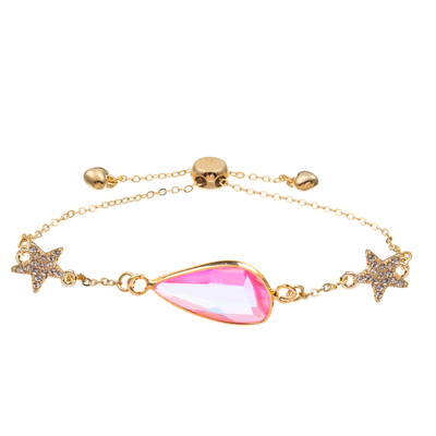 Bracelete do elo de corrente do zircão da pulseira do encanto da forma da estrela com o cristal lapidado chapeado ouro