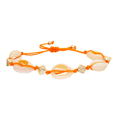 Cauri trançado ajustável Shell Bracelet Set Bohemian Seashell do mar para mulheres