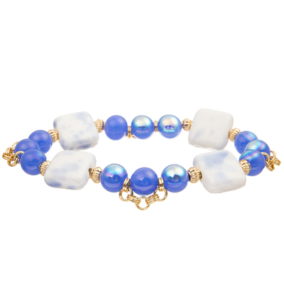 4 bloco cerâmico quadrado de Crystal Beads Bracelets With 4 feitos a mão das cores