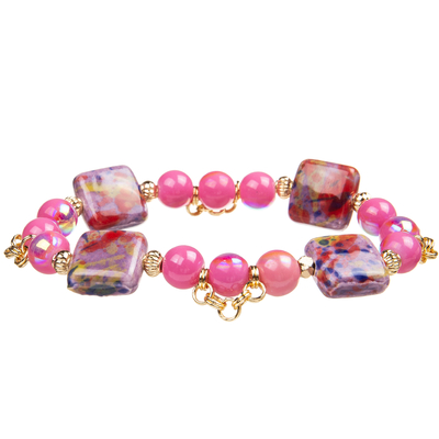 4 bloco cerâmico quadrado de Crystal Beads Bracelets With 4 feitos a mão das cores