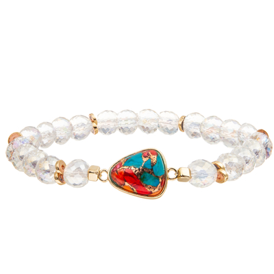 Crystal Faceted Beads Charm Bracelets feito a mão com turquesa dada forma gota