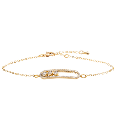 Clipe de papel chapeado ouro Pin Shape Chain Link Bracelet da barra com 3 zircões