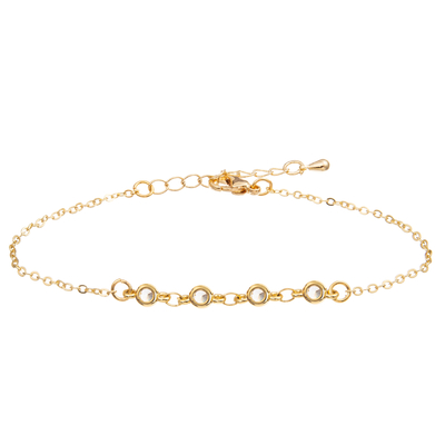 Clipe de papel chapeado ouro Pin Shape Chain Link Bracelet da barra com 3 zircões