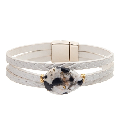 O bracelete de couro da curvatura magnética boêmia do estilo ajustado com zircão deixa cair a turquesa dada forma