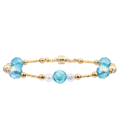 O bracelete de água doce da pérola ajustou-se com 4 cores Crystal Faceted Beads Magnetic Buckle