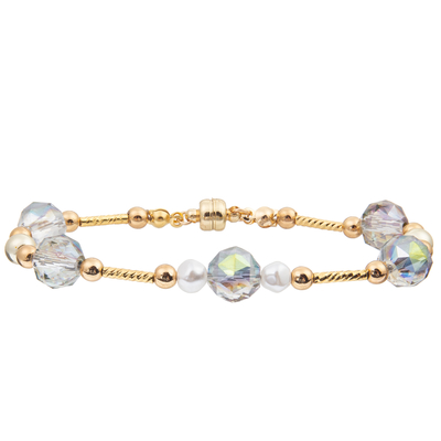O bracelete de água doce da pérola ajustou-se com 4 cores Crystal Faceted Beads Magnetic Buckle