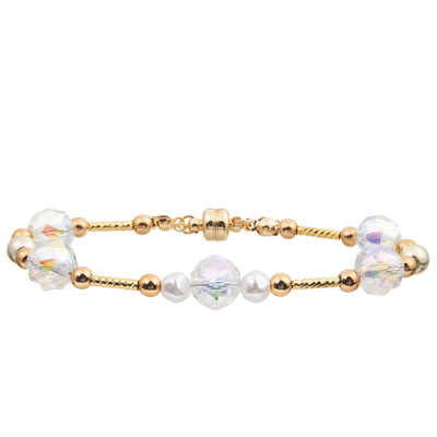 O bracelete de água doce da pérola ajustou-se com 4 cores Crystal Faceted Beads Magnetic Buckle