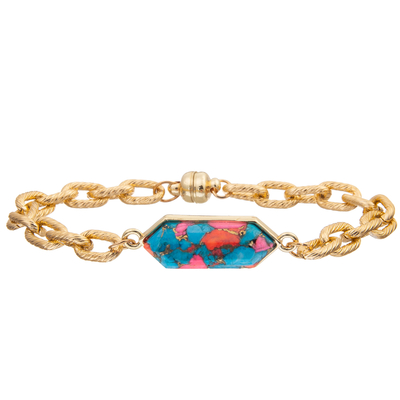 Bracelete magnético da pulseira do elo de corrente da torção da curvatura com turquesa chapeada de prata do octógono
