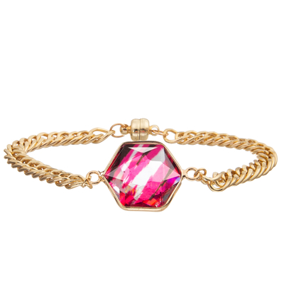 Bracelete magnético do elo de corrente da curvatura com o cristal lapidado quadrilateral chapeado ouro do zircão