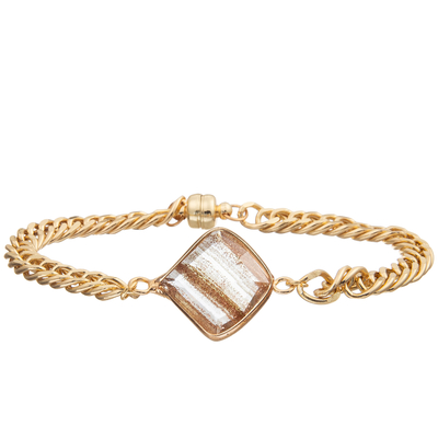 Bracelete magnético do elo de corrente da curvatura com o cristal lapidado quadrilateral chapeado ouro do zircão