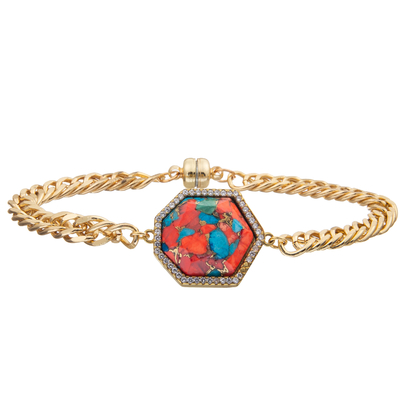 Bracelete magnético do elo de corrente da curvatura com o cristal lapidado quadrilateral chapeado ouro do zircão