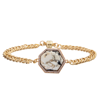 Bracelete magnético do elo de corrente da curvatura com o cristal lapidado quadrilateral chapeado ouro do zircão