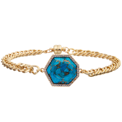 Bracelete magnético do elo de corrente da curvatura com o cristal lapidado quadrilateral chapeado ouro do zircão