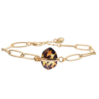 O bracelete da pulseira do elo de corrente do clipe ajustado com ouro chapeou a turquesa lapidada