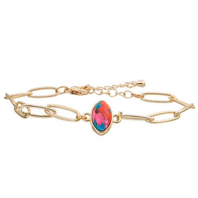 O bracelete da pulseira do elo de corrente do clipe ajustado com ouro chapeou a turquesa lapidada