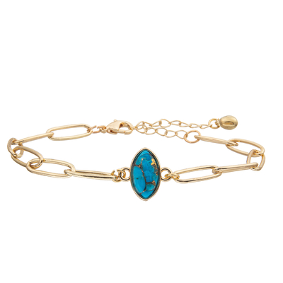 O bracelete da pulseira do elo de corrente do clipe ajustado com ouro chapeou a turquesa lapidada