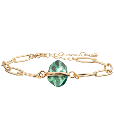 O bracelete da pulseira do elo de corrente do clipe ajustado com ouro chapeou a turquesa lapidada
