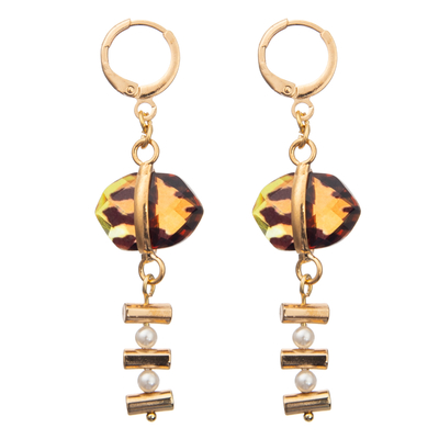 Os brincos da aro do esmalte da curvatura da corrente ajustados com ouro chapearam a turquesa oval 2 pérolas