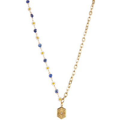 Pedra preciosa folheado a ouro frisada multicolorido do elo de corrente 14K/colar pendente da pérola/turquesa