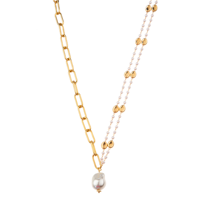 Pedra preciosa folheado a ouro frisada multicolorido do elo de corrente 14K/colar pendente da pérola/turquesa