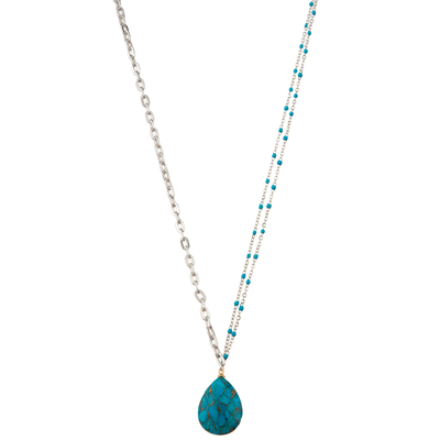 Pedra preciosa folheado a ouro frisada multicolorido do elo de corrente 14K/colar pendente da pérola/turquesa