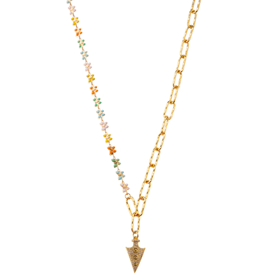 Pedra preciosa folheado a ouro frisada multicolorido do elo de corrente 14K/colar pendente da pérola/turquesa