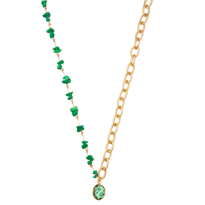 Pedra preciosa folheado a ouro frisada multicolorido do elo de corrente 14K/colar pendente da pérola/turquesa