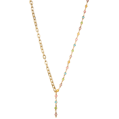 Pedra preciosa folheado a ouro frisada multicolorido do elo de corrente 14K/colar pendente da pérola/turquesa