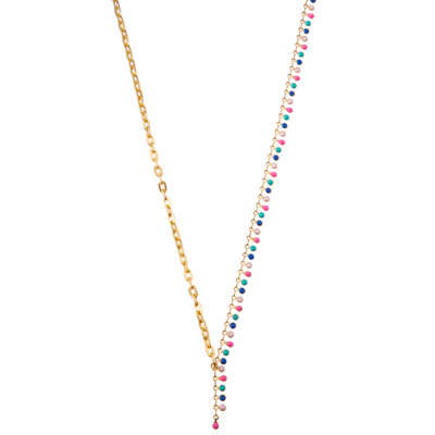 Pedra preciosa folheado a ouro frisada multicolorido do elo de corrente 14K/colar pendente da pérola/turquesa