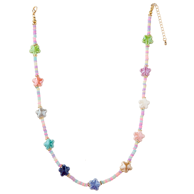 Colar folheado a ouro frisada multicolorido do elo de corrente 14K com borboleta/flor/coração/pendente de Shell/estrela