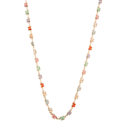 Colar folheado a ouro frisada multicolorido do elo de corrente 14K com borboleta/flor/coração/pendente de Shell/estrela