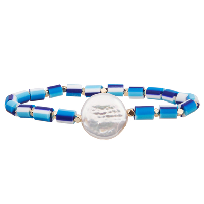grânulos do silicone elásticos com os braceletes feitos a mão dos grânulos cor de vidro barroco da pérola da multi
