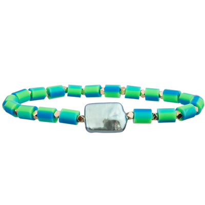 grânulos do silicone elásticos com os braceletes feitos a mão dos grânulos cor de vidro barroco da pérola da multi