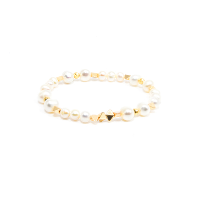 bracelete de água doce natural da pérola de 18.5cm com os grânulos do hematita do ouro