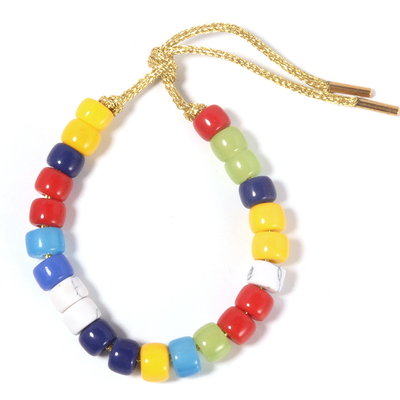 O forte brilhante da cor do arco-íris dos vidros amarelos da forma perla o bracelete em Shinny a costa de nylon do ouro