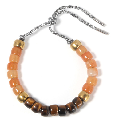 Brown Tiger Eyes Stone com o bracelete dos grânulos do forte dos grânulos do ouro 14k no estilo metálico