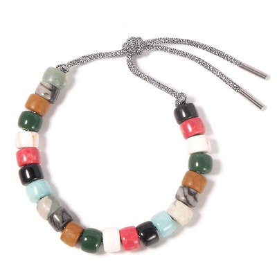 Gray Jasper Forte Beads Bracelet, cabo de prata Jasper Bead Bracelet 16.2g