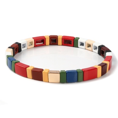 Tamanho feito a mão do bracelete da telha do arco-íris do esmalte do metal um para o casamento