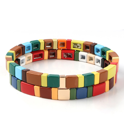 Tamanho feito a mão do bracelete da telha do arco-íris do esmalte do metal um para o casamento