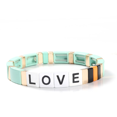 Cartas de amor ajustáveis do bracelete da telha do esmalte do arco-íris para o presente