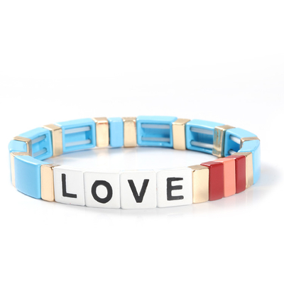Cartas de amor ajustáveis do bracelete da telha do esmalte do arco-íris para o presente
